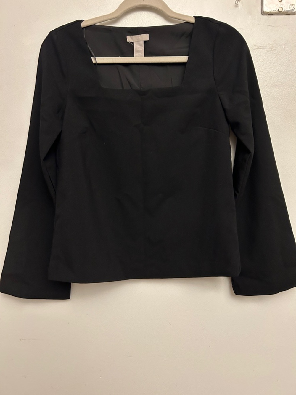 Black Long Sleeve Square Neck Blouse NWOT